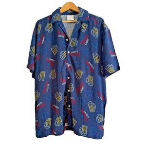NEW Coors Light Button Up Mens Small Shirt Blue Beer Mug Logo Rayon Dadcore